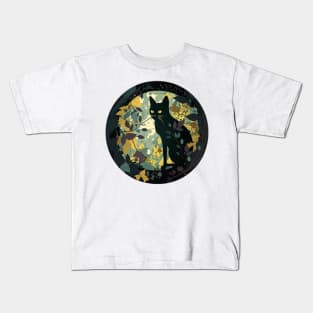 Cute Adorable Black Cat and Floral Design Collection for Cat Lovers Kids T-Shirt